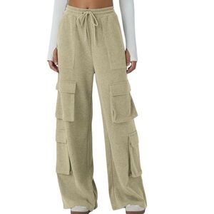 NWT Ribbed Mid Rise Drawstring Multiple Pockets
Wide Leg Cargo Casual Pants XS